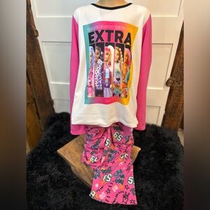 Barbie Extra Pajama Set Size 10 Girls Pink White 2-Piece Flame Resistant Sleep